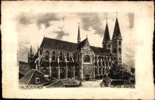 Ak Halberstadt am Harz,  Dom Norden, Kupferdruck