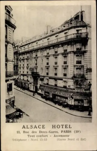 CPA Paris X., Alsace Hotel, 13 Rue des Deux-Gares
