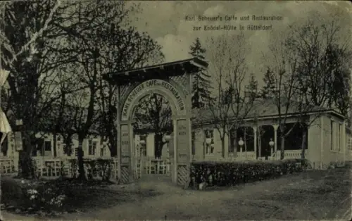 Ak Wien Penzing Hütteldorf, Eingangsportal eines Cafés, überdachte Pforte mit Schriftzug, Außenbe