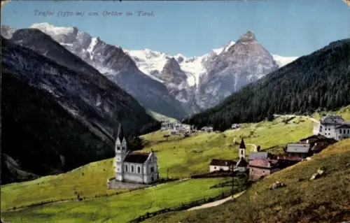 Ak Trafoi Stilfs Stelvio Südtirol,  Ortler, Tirol, Berge, Kirche, Wiese