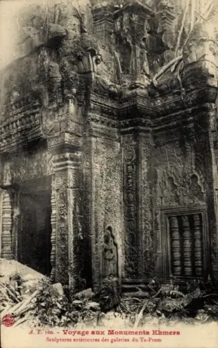 CPA Cambodge, Voyage aux Monuments Khmers, Sculptures extérieures des galeries du Ta-Prom