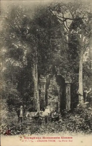CPA Angkor Thom Cambodge, Voyage aux Monuments Khmers, Porte Sud