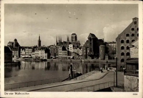 Ak Gdańsk Danzig, Krantor, Die vier Wahrzeichen