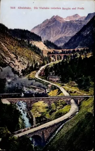 Ak Preda Kanton Graubünden, Albulabahn, Viadukt