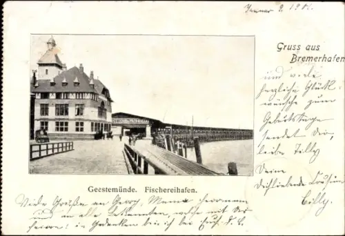 Ak Wesermünde Geestemünde Bremerhaven, Fischereihafen mit Restaurant