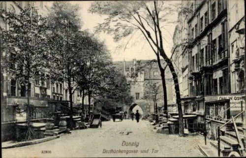 Ak Gdańsk Danzig, Brotbänkengasse und Tor