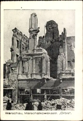 Ak Warszawa Warschau Polen, Marschalkowskastraße, zerstörte Häuser