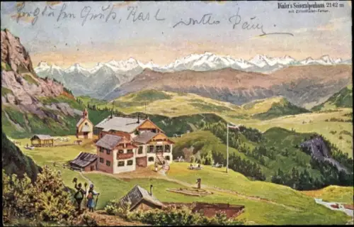 Künstler Ak Dialer's Seiseralpenhaus, Zillertaler Ferner