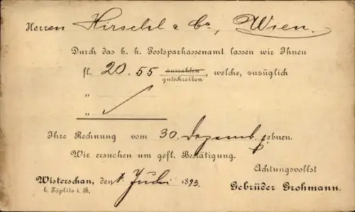 Ak Bystřany Wisterschan Horušďany Region Aussig, Geschäftskorrespondenz Gebrüder Grohmann