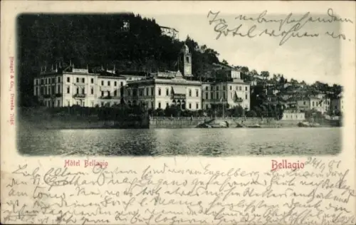 Ak Bellagio Lago di Como Lombardia, Hotel Bellagio, Blick vom Wasser aus