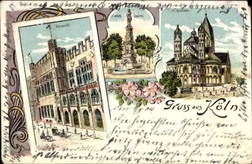 Litho Köln am Rhein, Gürzenich, Denkmal, Basilika St. Aposteln