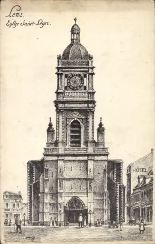 Ak Lens Pas de Calais,  Église Saint-Léger, Hôtel
