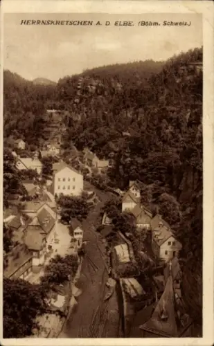 Ak Hřensko Herrnskretschen Elbe Region Aussig,  Elbe, Ortsansicht