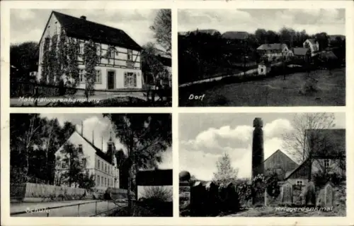 Ak Riechberg Hainichen in Sachsen, Dorf, Materialwarenhandlung Paul Hecker, Schule, Kriegerdenkmal