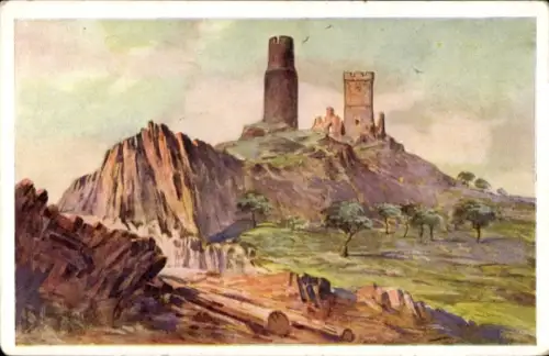 Künstler Ak Klapý Klapay Region Aussig, Hazmburk, Hasenburg, Burg