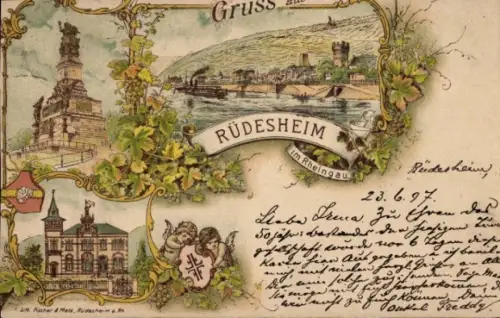 Litho Rüdesheim am Rhein, Denkmal, Gesamtansicht