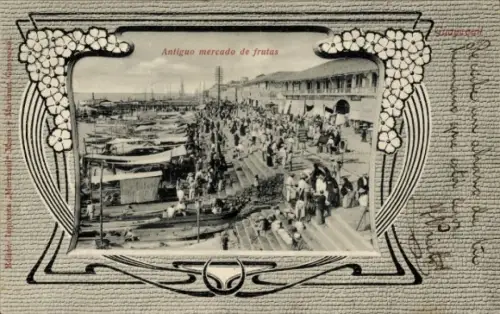 Passepartout Ak Guayaquil Ecuador, Promenade, Boote am Anleger