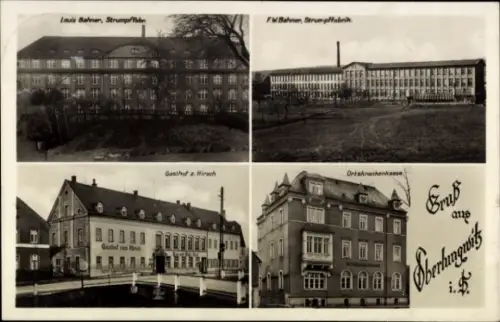 Ak Oberlungwitz in Sachsen, Louis Bahner Strumpffabrik, F. W. Bahner Strumpffabrik, Gasthof z. Hi