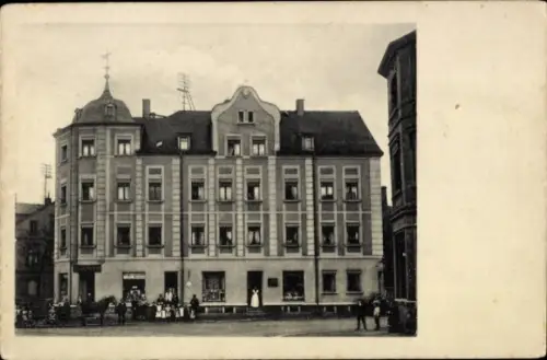 Foto Ak Wilkau Haßlau in Sachsen, Blick auf ein Wohnhaus,Geschäft Eduard Fischer