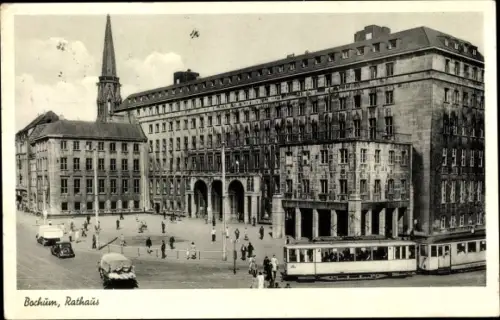 Ak Bochum im Ruhrgebiet, Rathaus, Straßenbahn