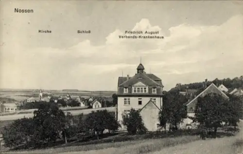 Ak Nossen in Sachsen, Kirche, Schloss, Friedrich August Verbands-Krankenhaus