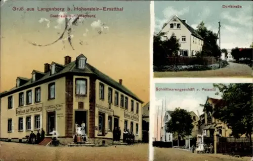 Ak Langenberg Callenberg, Gasthaus zur Wartburg, Dorfstraße, Schnittwarengeschäft Petzold