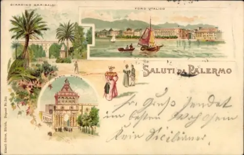 Litho Palermo Sizilien Sicilia Italien, Giardino Garibaldi, Porta Nuova