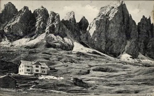 Ak Gröden Val Gardena Südtirol Trentino, Grödnerjoch, Hospiz gegen Tschierspitzen