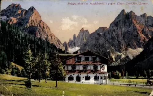 Ak Sesto Sexten Südtirol, Postgasthof im Fischleintal, Elfer