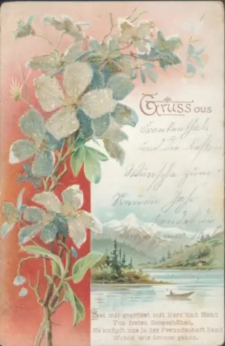 Glitzer Litho Berglandschaft, Blumen
