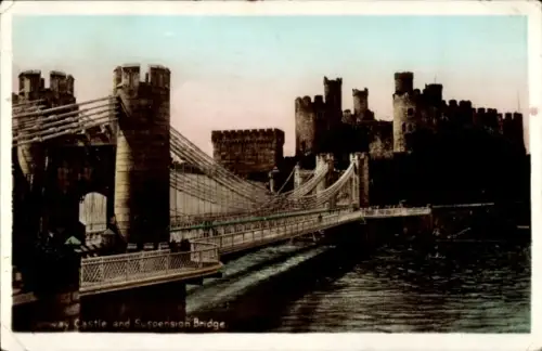 Ak Conway Conwy Wales, Conwy Castle, Hängebrücke