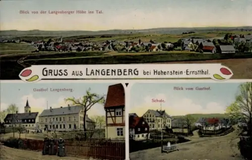 Ak Langenberg Callenberg in Sachsen, Gesamtansicht, Gasthof Langenberg, Schule