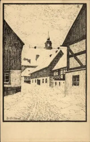 Künstler Ak Eiland, Erich, Hora Svaté Kateřiny Sankt Katharinaberg Reg. Aussig, Und es betet die Not