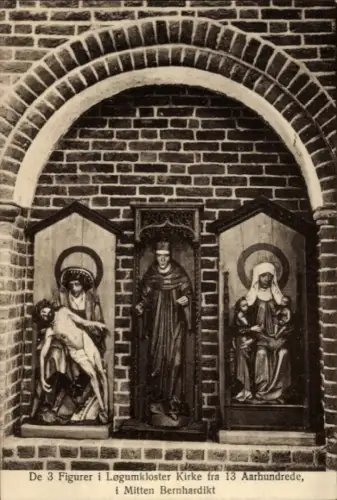 Ak Løgumkloster Lügumkloster Dänemark, 3 Figuren,  13. Jahrhundert, Bernhardikt