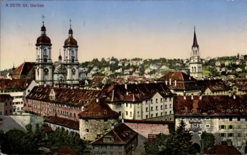 Ak St. Gallen Stadt Schweiz,  Stiftskirche (Kathedrale), Klosterbezirk, Stadtpanorama