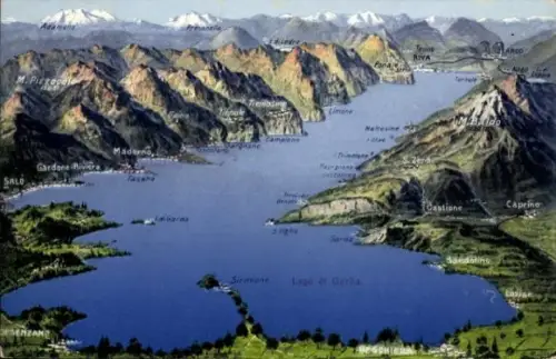 Landkarten Ak Lago di Garda Veneto, Caprino, Gardone Riviera, Castione