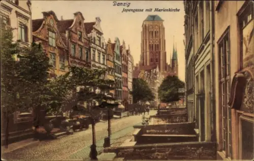 Ak Gdańsk Danzig, Jopengasse mit Marienkirche