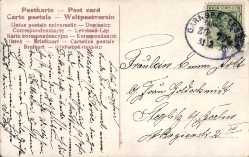 Bahnpoststempel Garnsee - Lessen, Zug 794, auf Ak