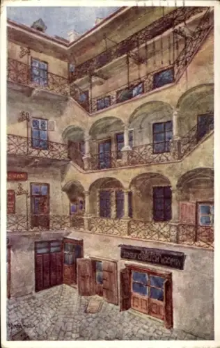 Künstler Ak Arnsburg, Marie, Wien 1. Innere Stadt Österreich, Altwiener Hof, Josef Gerlich, Balkons