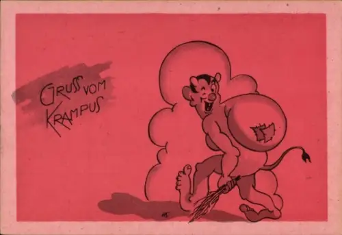 Ak Gruß vom Krampus, Sack, Rute