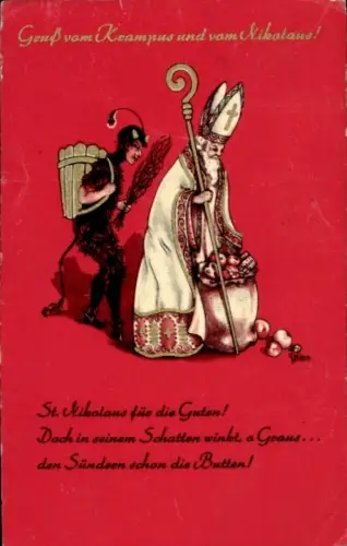 Ak Glückwunsch, Krampus, Nikolaus, Geschenke