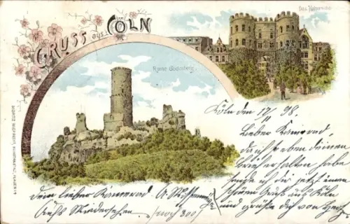 Litho Köln am Rhein, Ruine Godesberg, Hahnentor