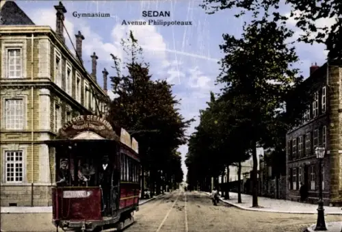 Ak Sedan Ardennes, Avenue Philippoteaux, tramway, Gymnasium