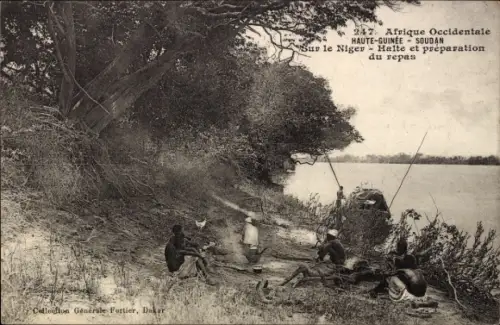 Ak Haute Guinee, Soudan Francais Mali, Sur le Niger, Halte et preparation du repas