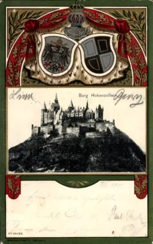 Präge Wappen Ak Zimmern Bisingen im Zollernalbkreis, Burg Hohenzollern