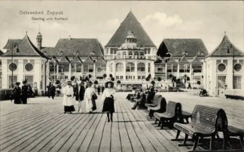 Ak Sopot Gdańsk Zoppot Danzig, Seesteg und Kurhaus