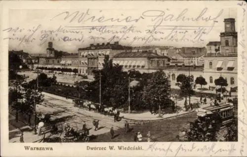 Ak Warszawa Warschau Polen, Dworzec W. Wiedeński, Tram an der Kreuzung
