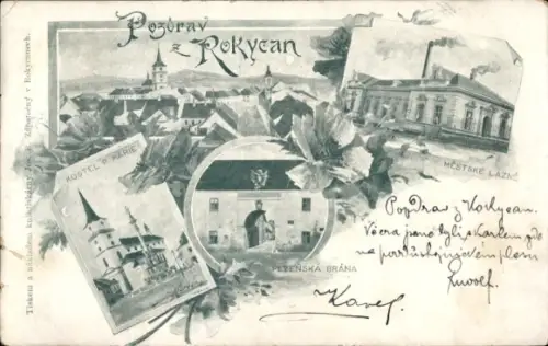 Ak Rokycany Rokitzan Region Pilsen, Gesamtansicht, Kirche