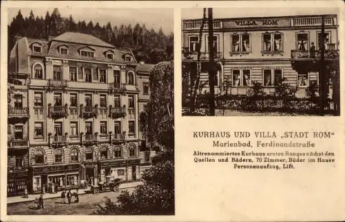 Ak Mariánské Lázně Marienbad Region Karlsbad, Kurhaus und Villa Stadt Rom