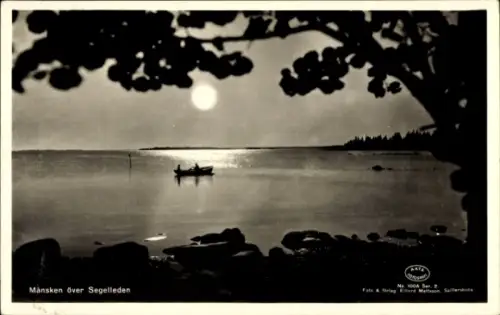 Ak Schweden, Månsken över Segelleden, Abendstimmung